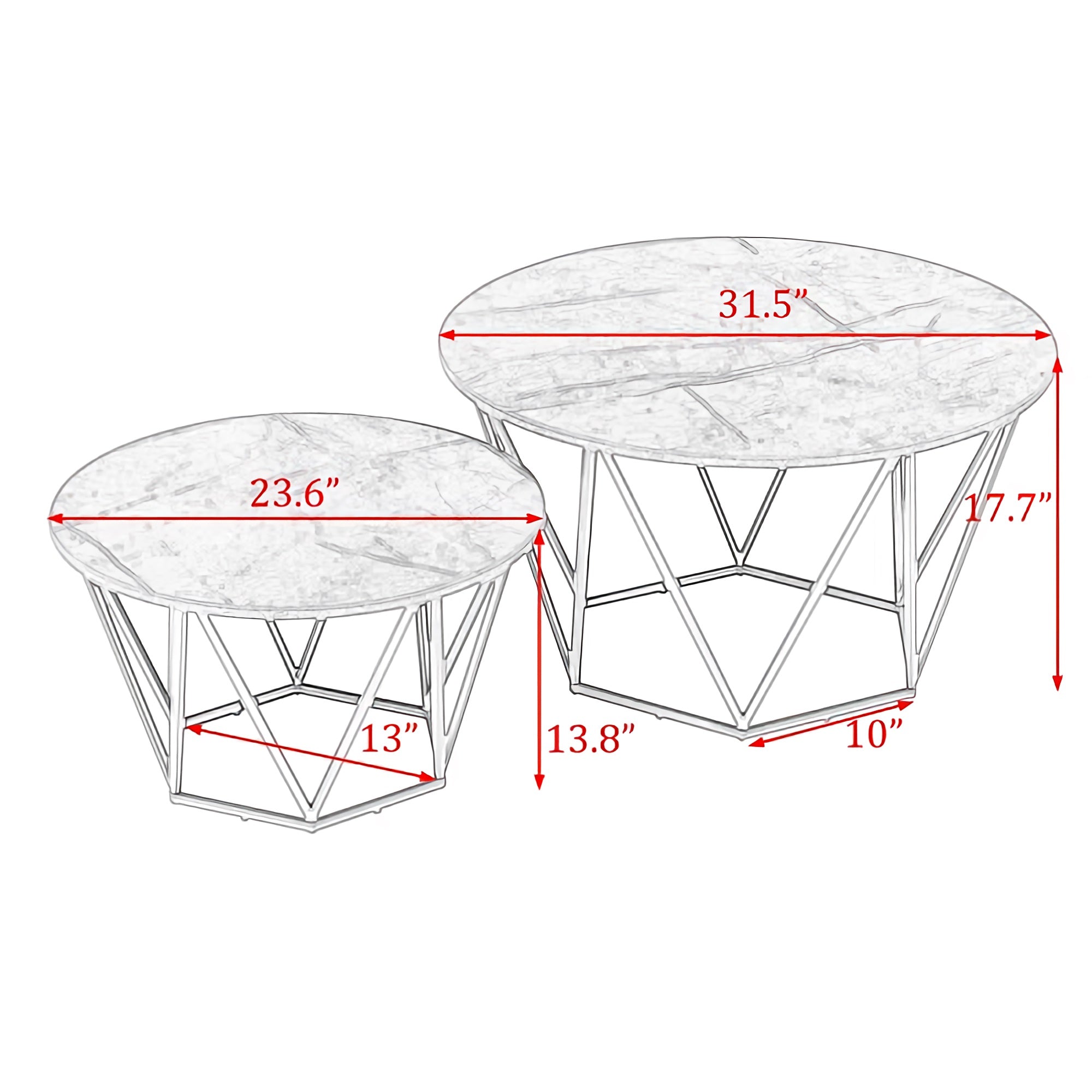 Set of 2 Coffee Table Set, Modern Faux Marble Coffee Table and End Table for Home, Living Room (Grey-Gold) - GilesCoffeeTableGY&G-FWS Set of 2 Coffee Table Set, Modern Faux Marble Coffee Table and End Table for Home, Living Room (Grey-Gold) - GilesCoffeeTableGY&G-FWS
